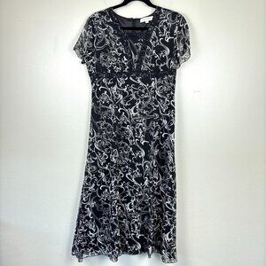 VTG Baton Rouge Black/White Swirl Print Dress‎ Lace Regenycore Empire Waist M
